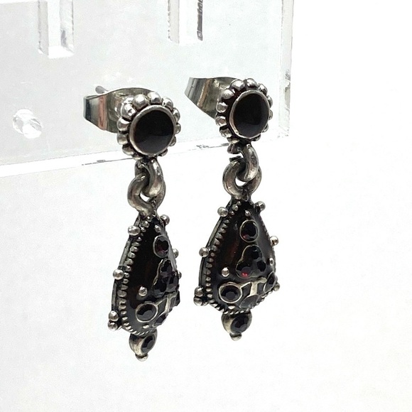 Earrings Dangles Drops Artisan Dark Red Almost Black Rhinestones Enamel - Picture 14 of 14